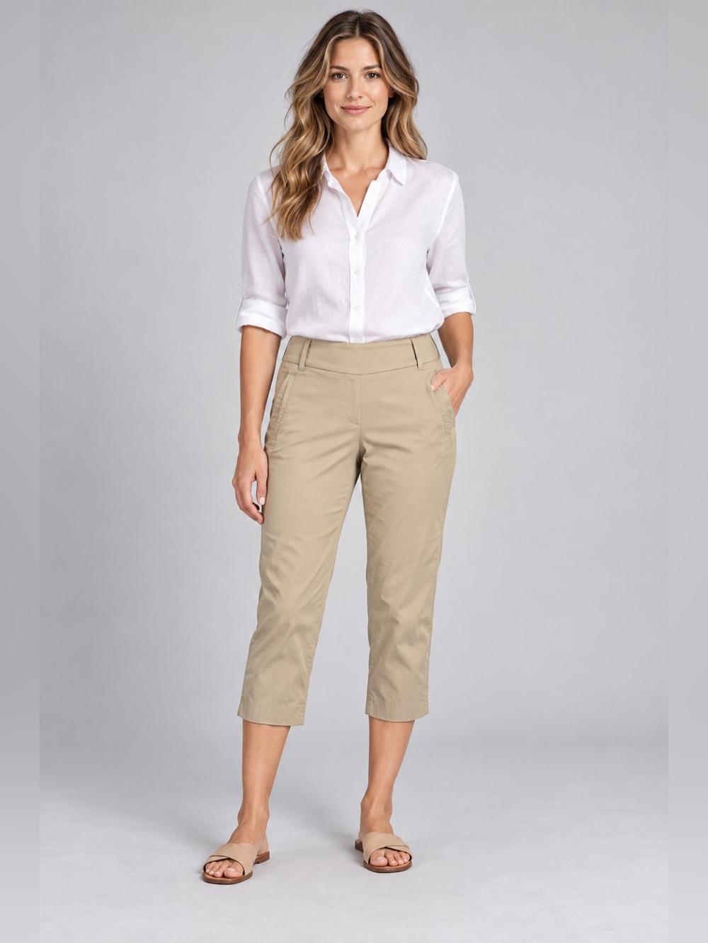 Banana Republic Tan Cropped Capri Pants Stretch Chino Size 8